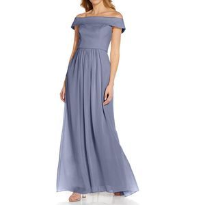 Adrianna Papell Womens Blue Chiffon Long Evening Formal Dress Gown NWT